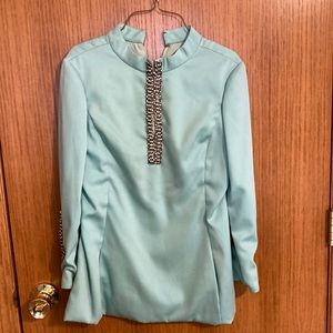 Vintage Aqua Blue and Rhinestone Tunic Shirt